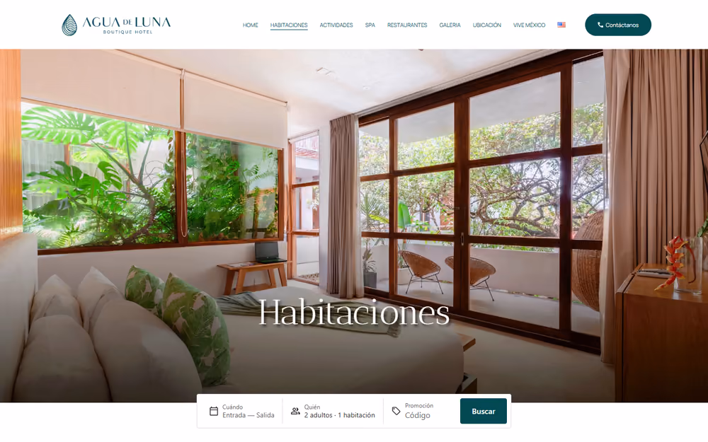 Otra página de la web de Agua de Luna Hotel Boutique en ordenador