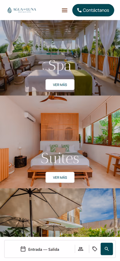 Web de Agua de Luna Hotel Boutique en móvil: página de inicio