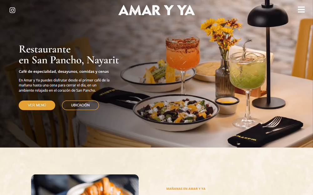 Página de inicio de la web de Amar y Ya Café en ordenador