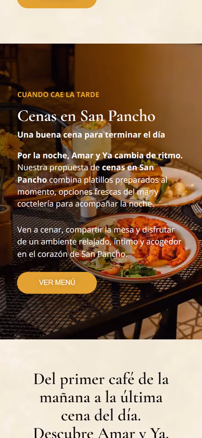 Web de Amar y Ya Café en móvil: otra página