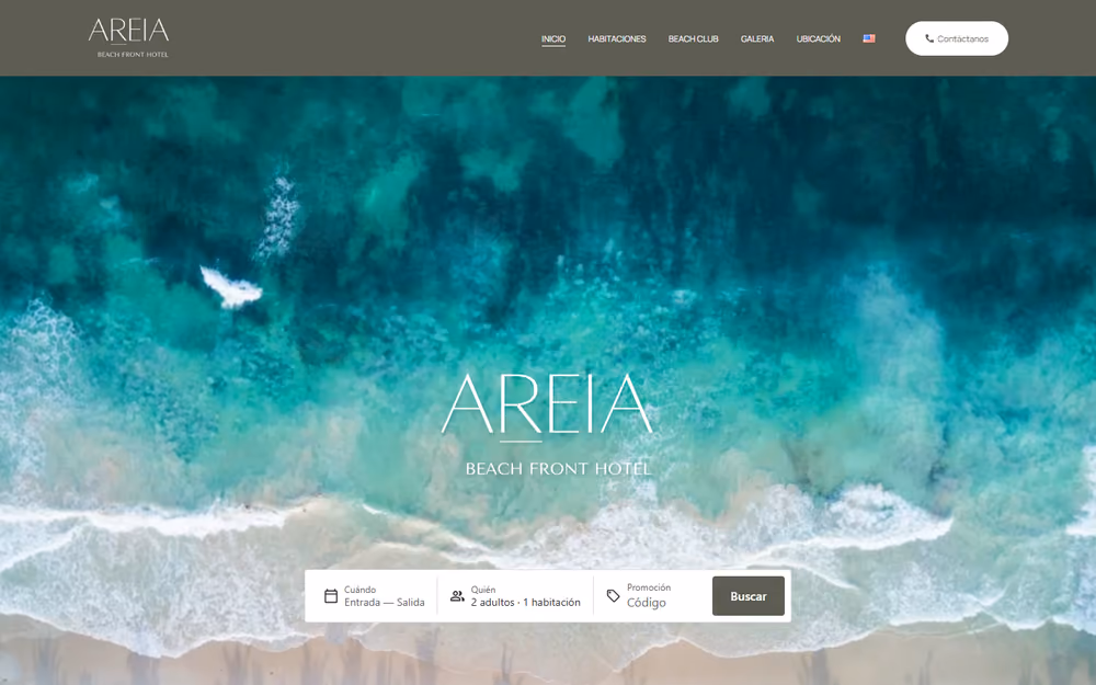 Página de inicio de la web de Areia Beachfront Hotel en ordenador
