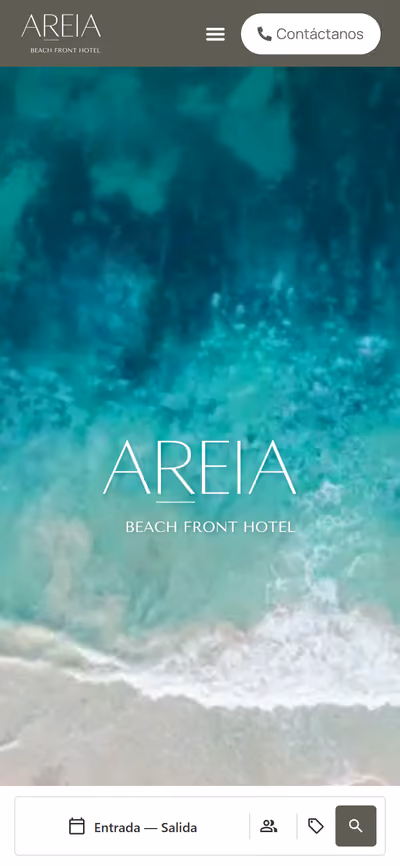 Web de Areia Beachfront Hotel en móvil: página de inicio