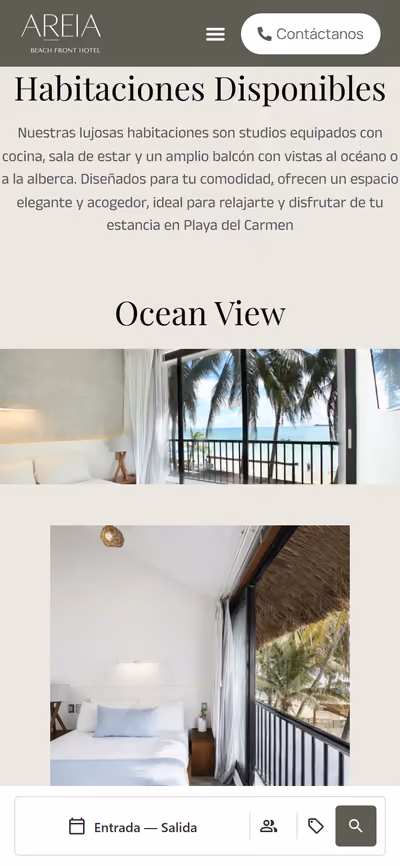Web de Areia Beachfront Hotel en móvil: otra página
