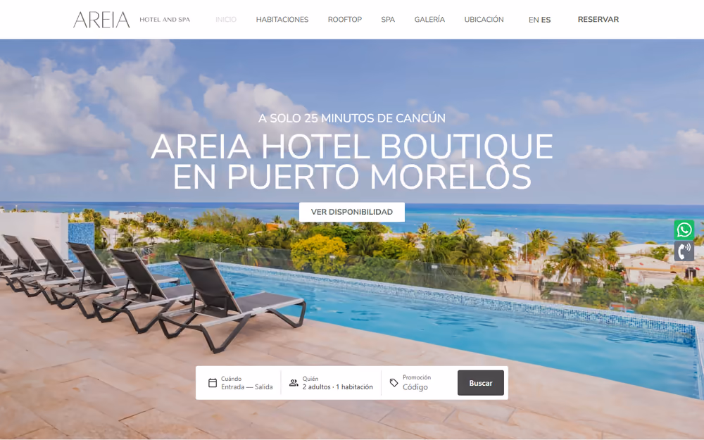Página de inicio de la web de Areia Hotel en ordenador