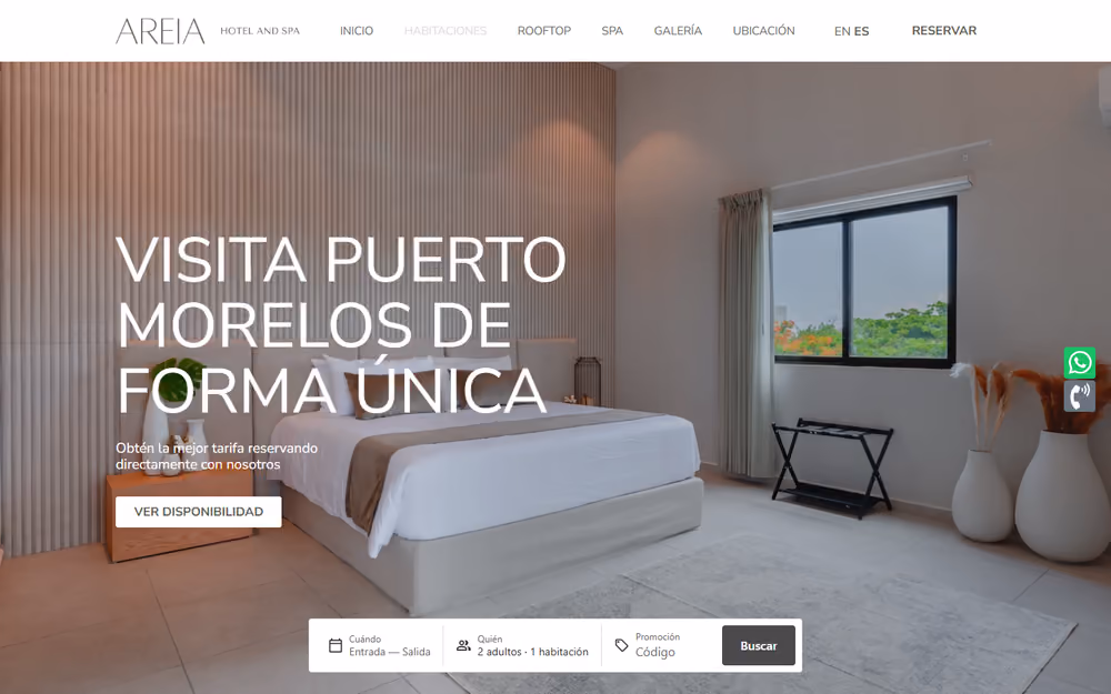 Otra página de la web de Areia Hotel en ordenador