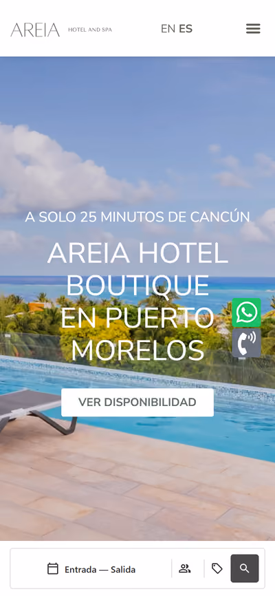Web de Areia Hotel en móvil: página de inicio
