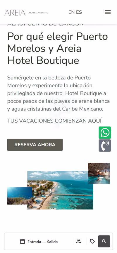Web de Areia Hotel en móvil: página de inicio