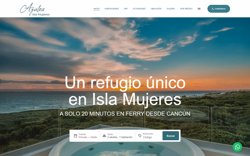 Página de inicio de la web de Azulea Hotel en ordenador