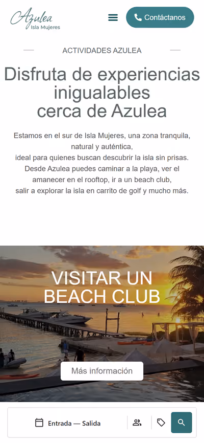 Web de Azulea Hotel en móvil: página de inicio