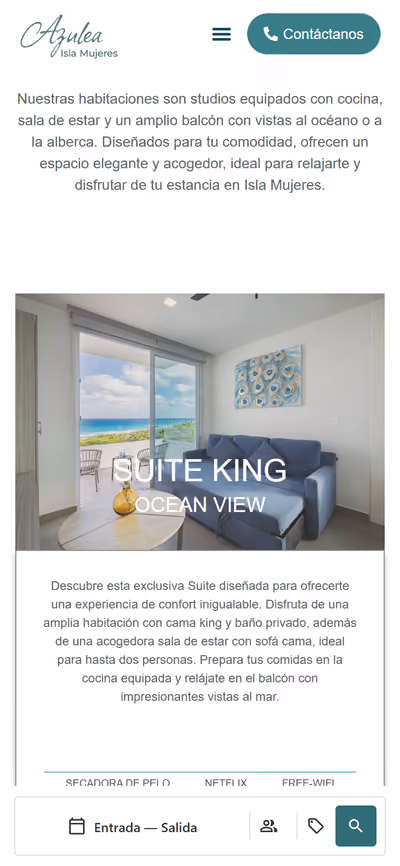 Web de Azulea Hotel en móvil: otra página