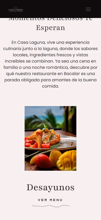 Web de Casa Laguna Restaurante en móvil: página de inicio