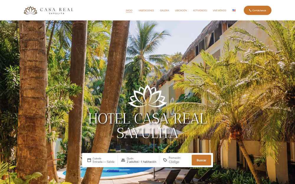 Página de inicio de la web de Casa Real Sayulita en ordenador