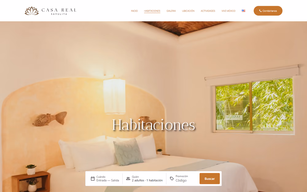 Otra página de la web de Casa Real Sayulita en ordenador