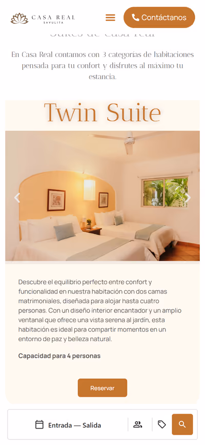 Web de Casa Real Sayulita en móvil: otra página