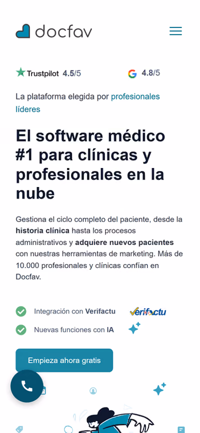 Web de Docfav en móvil: página de inicio