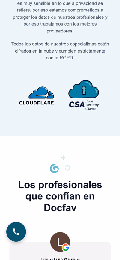 Web de Docfav en móvil: otra página