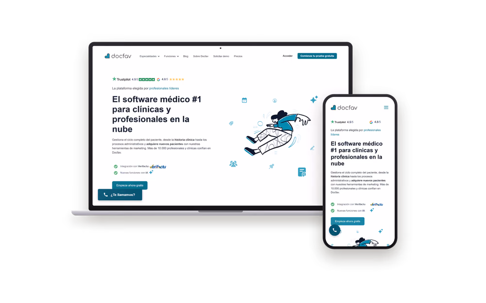 Web de Docfav, software médico para clínicas, en portátil y móvil