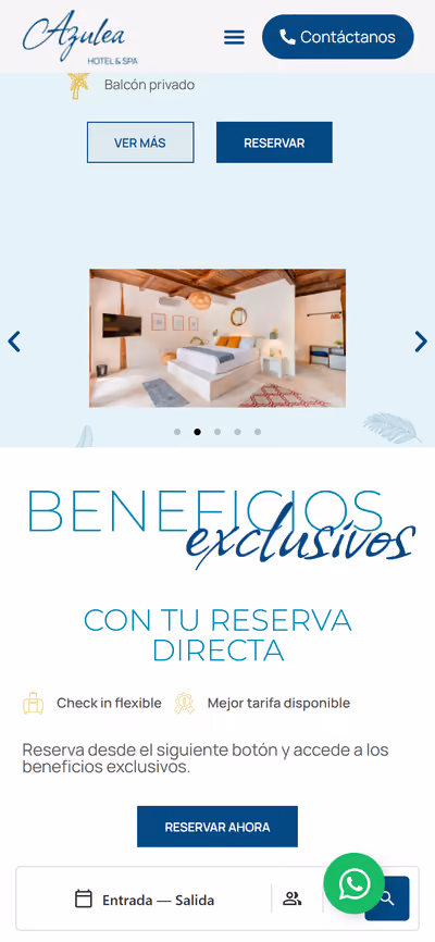 Web de Hotel Azulea en móvil: página de inicio