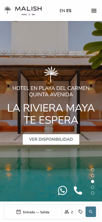 Web de Hotel Malish en móvil: página de inicio