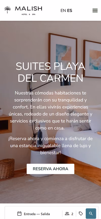 Web de Hotel Malish en móvil: otra página