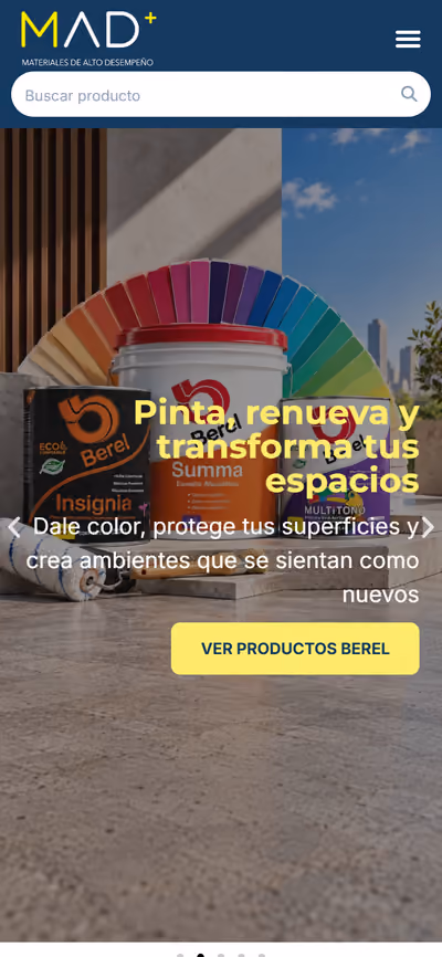 Web de Mad Materiales en móvil: página de inicio