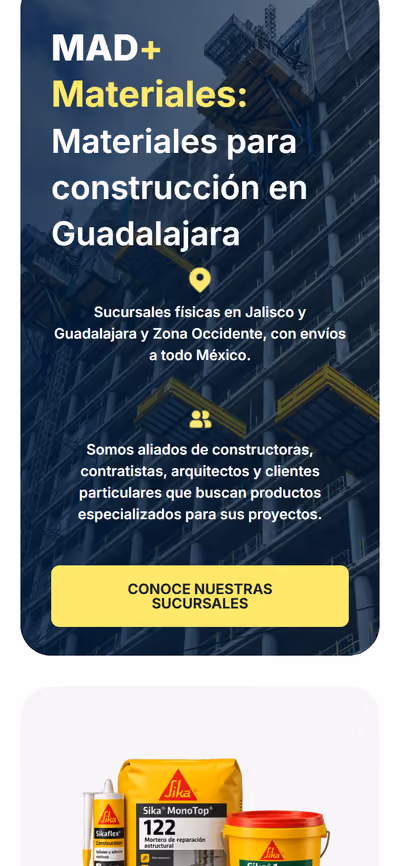 Web de Mad Materiales en móvil: página de inicio