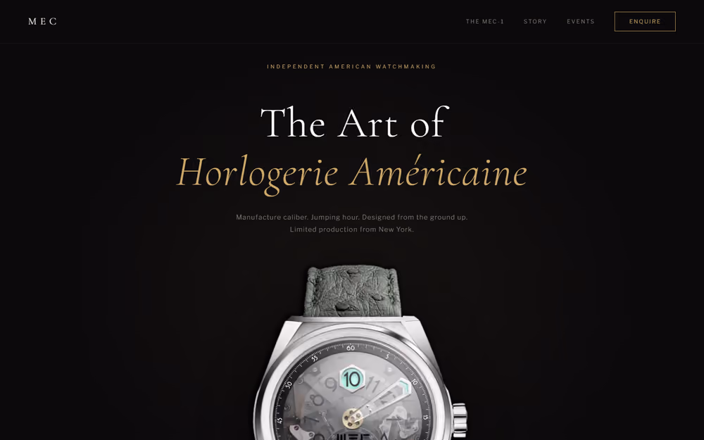 Página de inicio de la web de MEC Watches en ordenador