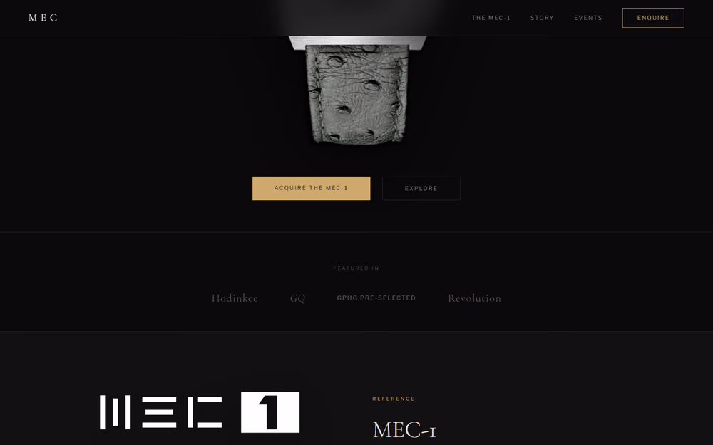 Otra página de la web de MEC Watches en ordenador