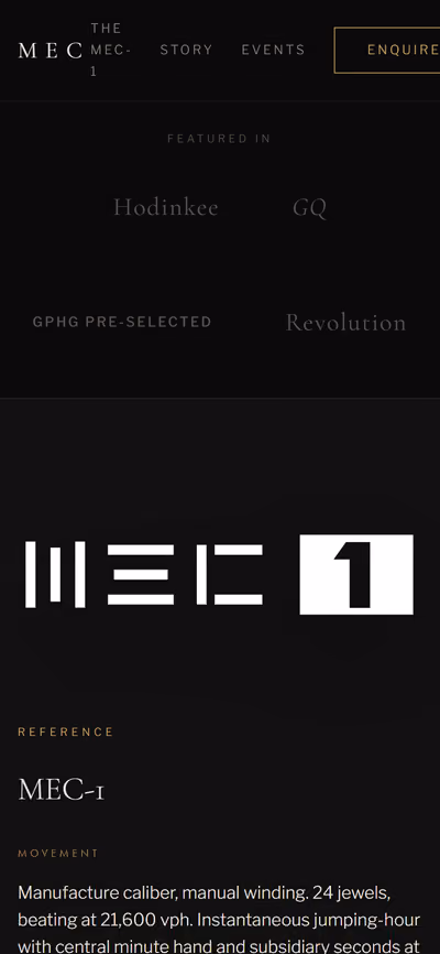 Web de MEC Watches en móvil: otra página