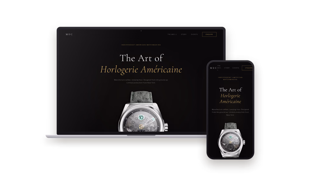 Web de MEC Watches en un portátil y un móvil
