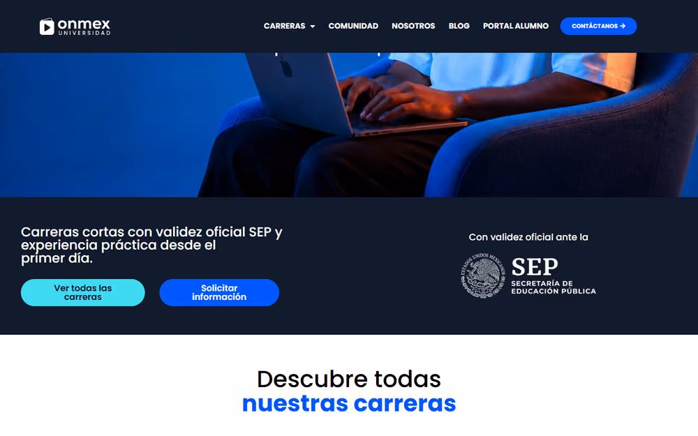 Página de inicio de la web de Onmex en ordenador