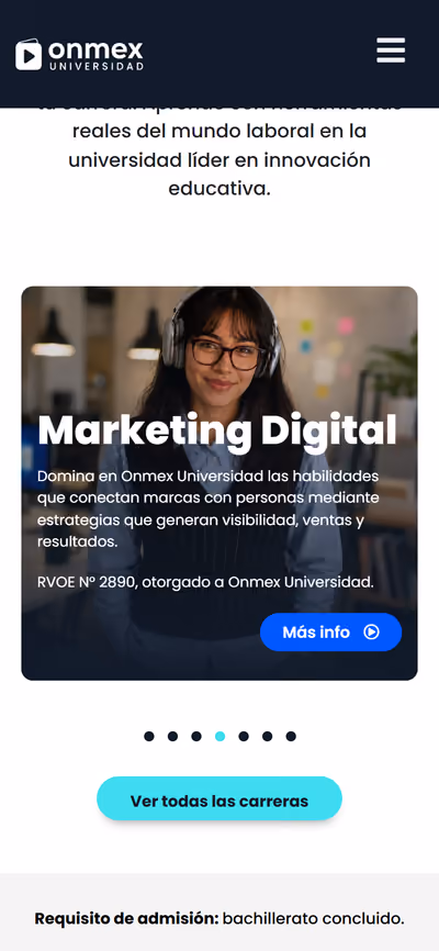 Web de Onmex en móvil: página de inicio