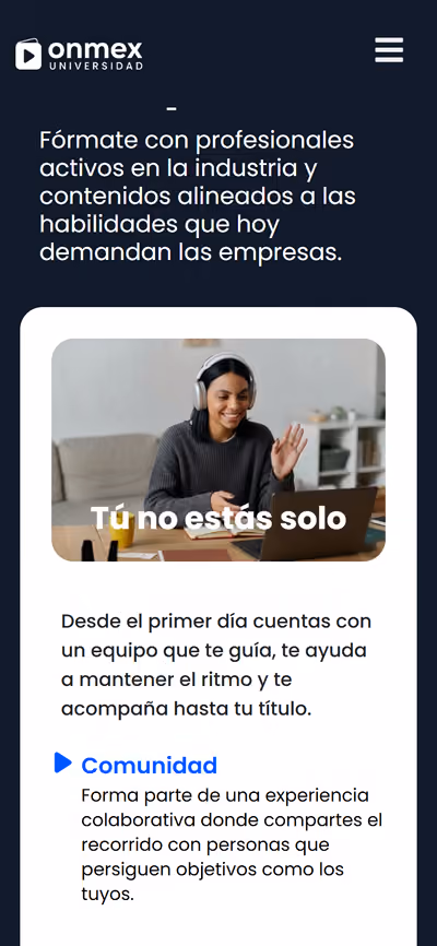 Web de Onmex en móvil: página de inicio