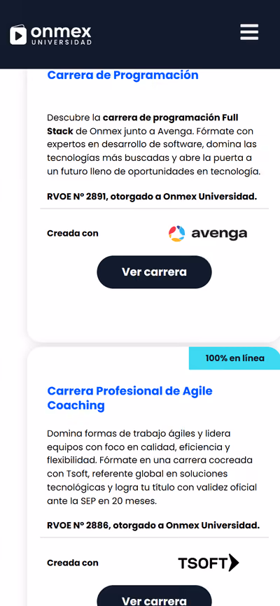 Web de Onmex en móvil: otra página