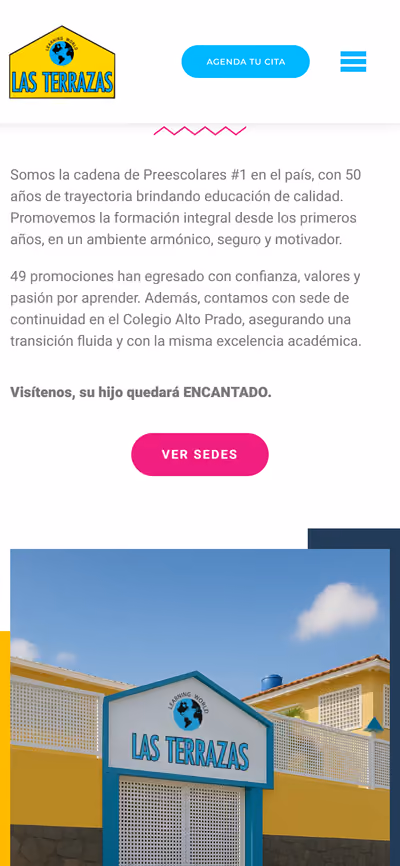 Web de Preescolar Las Terrazas en móvil: página de inicio