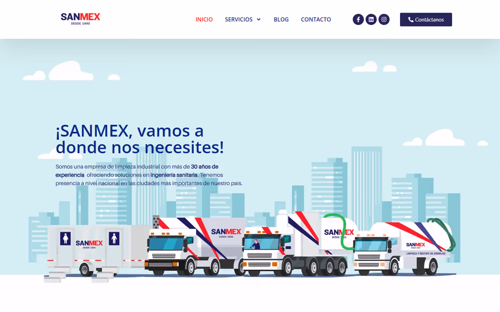 Página de inicio de la web de SanMex en ordenador