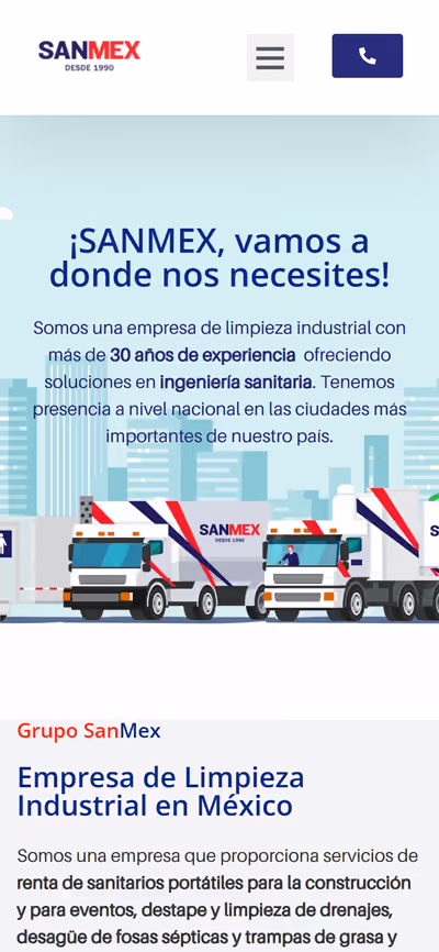 Web de SanMex en móvil: página de inicio