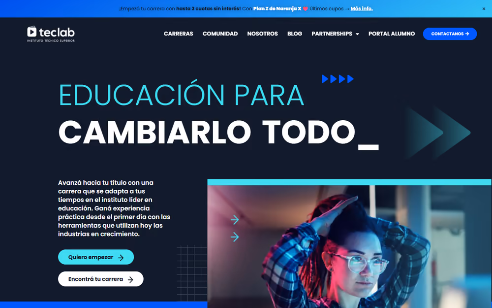 Página de inicio de la web de TecLab en ordenador