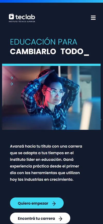 Web de TecLab en móvil: página de inicio
