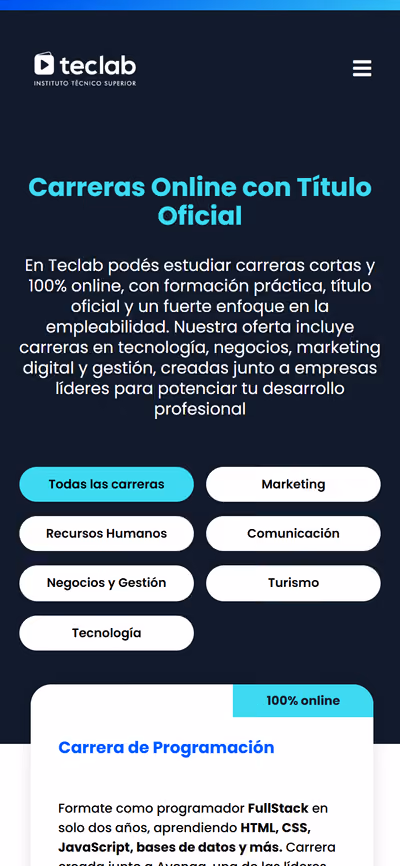 Web de TecLab en móvil: otra página