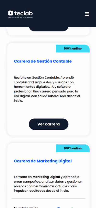 Web de TecLab en móvil: otra página