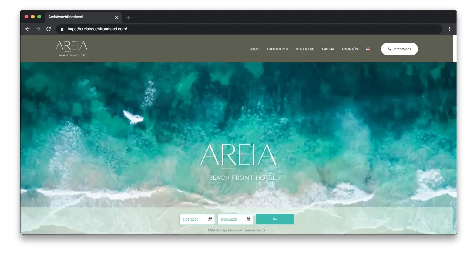 Captura de la pagina de inicio de la web de Areia Beachfront
