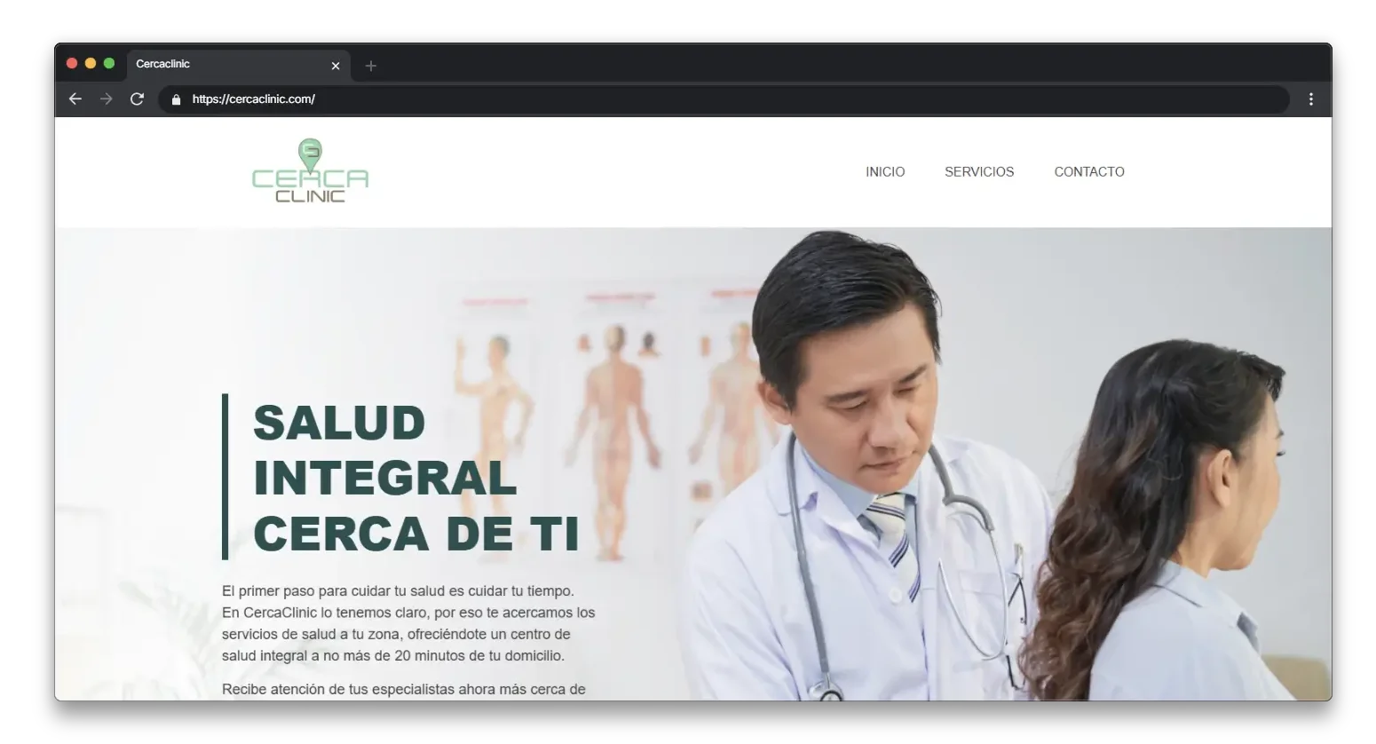 Captura de la pagina de inicio de la web de Cerca Clinic
