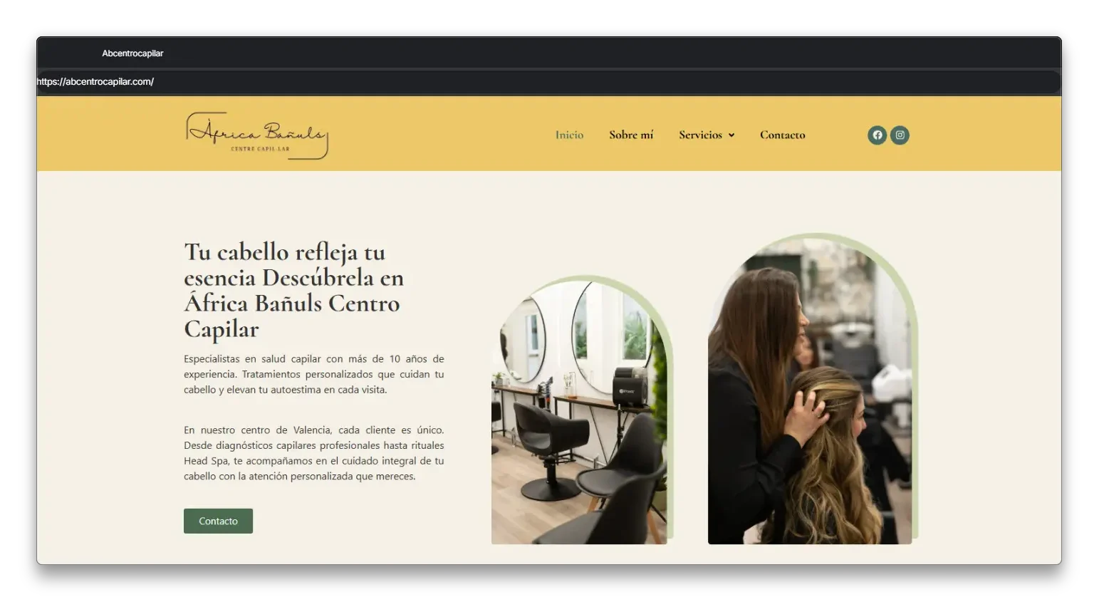 Captura de la pagina de inicio de la web de Africa Banuls