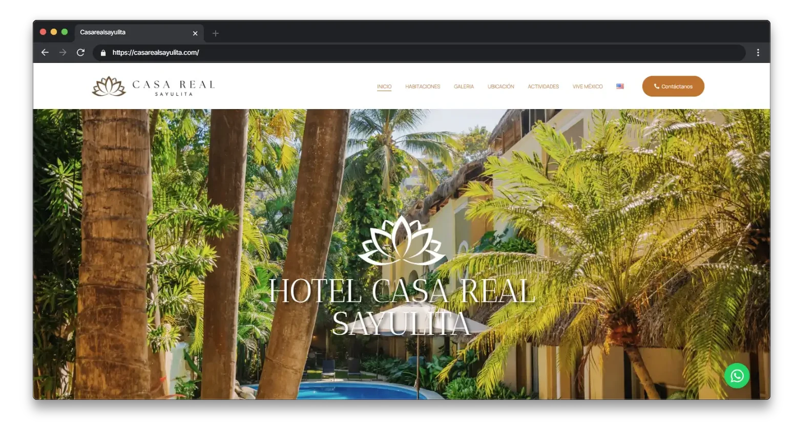 Captura de la pagina de inicio de la web de Casa Real Sayulita