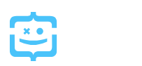 Logo con un smiley azul dentro de un marco cuadrado, junto a las letras 'MG' en negrita y color blanco.