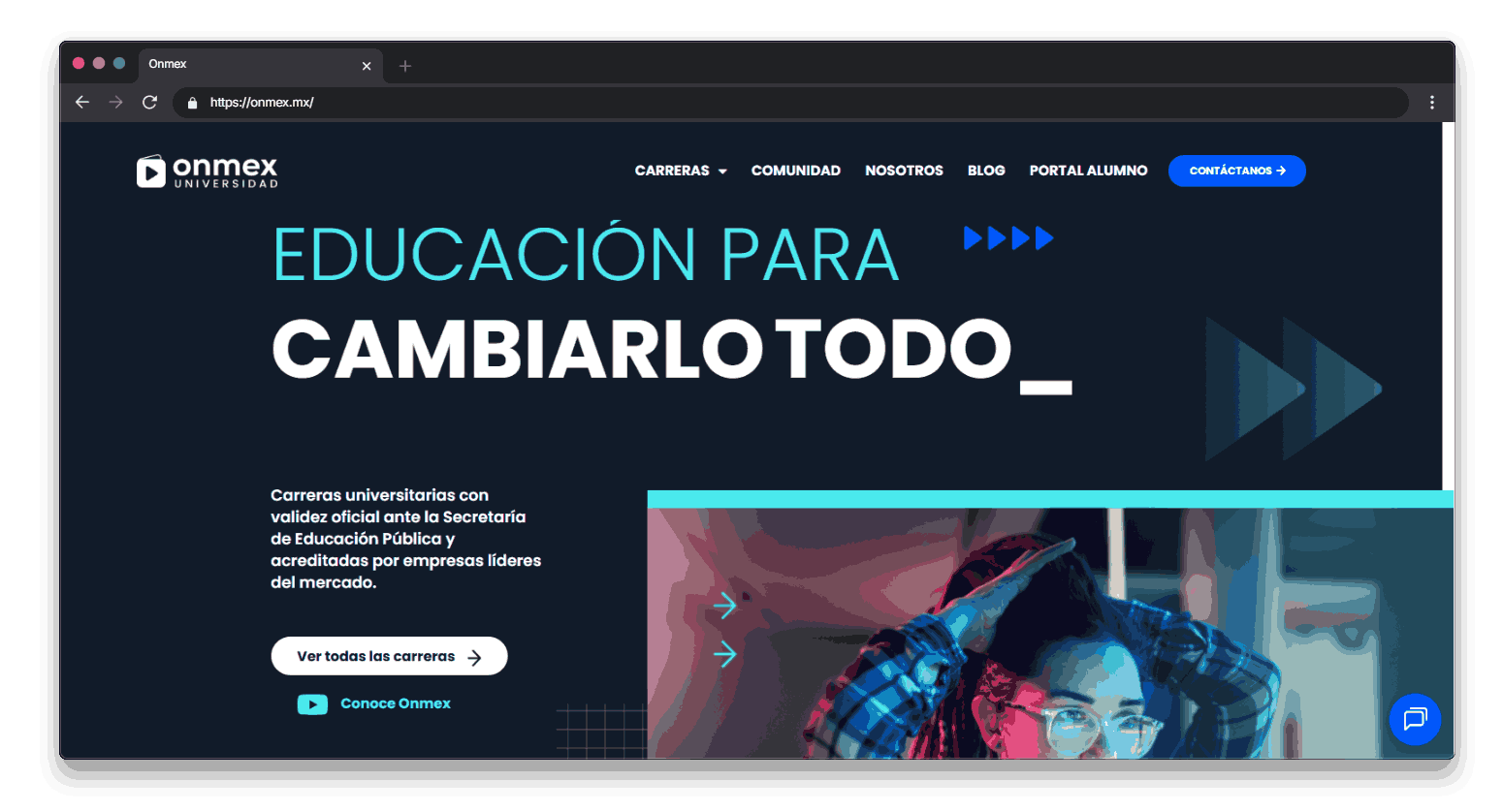 Captura de la pagina de inicio de la web de Onmex