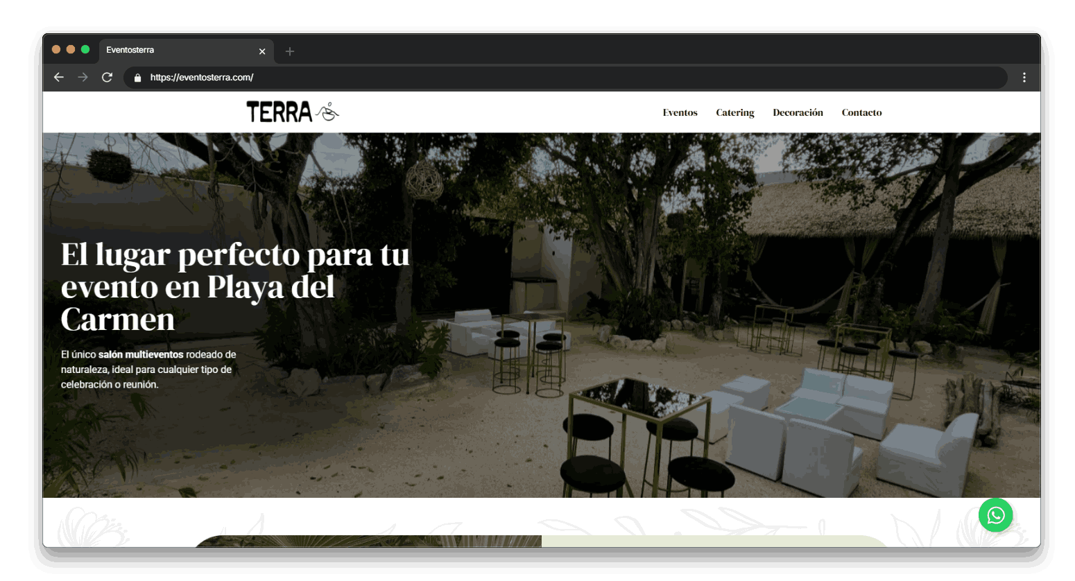 Captura de la pagina de inicio de la web de Eventos Terra